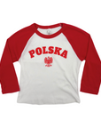 Women's Polska White & Red 3/4 Sleeves Baby Tee