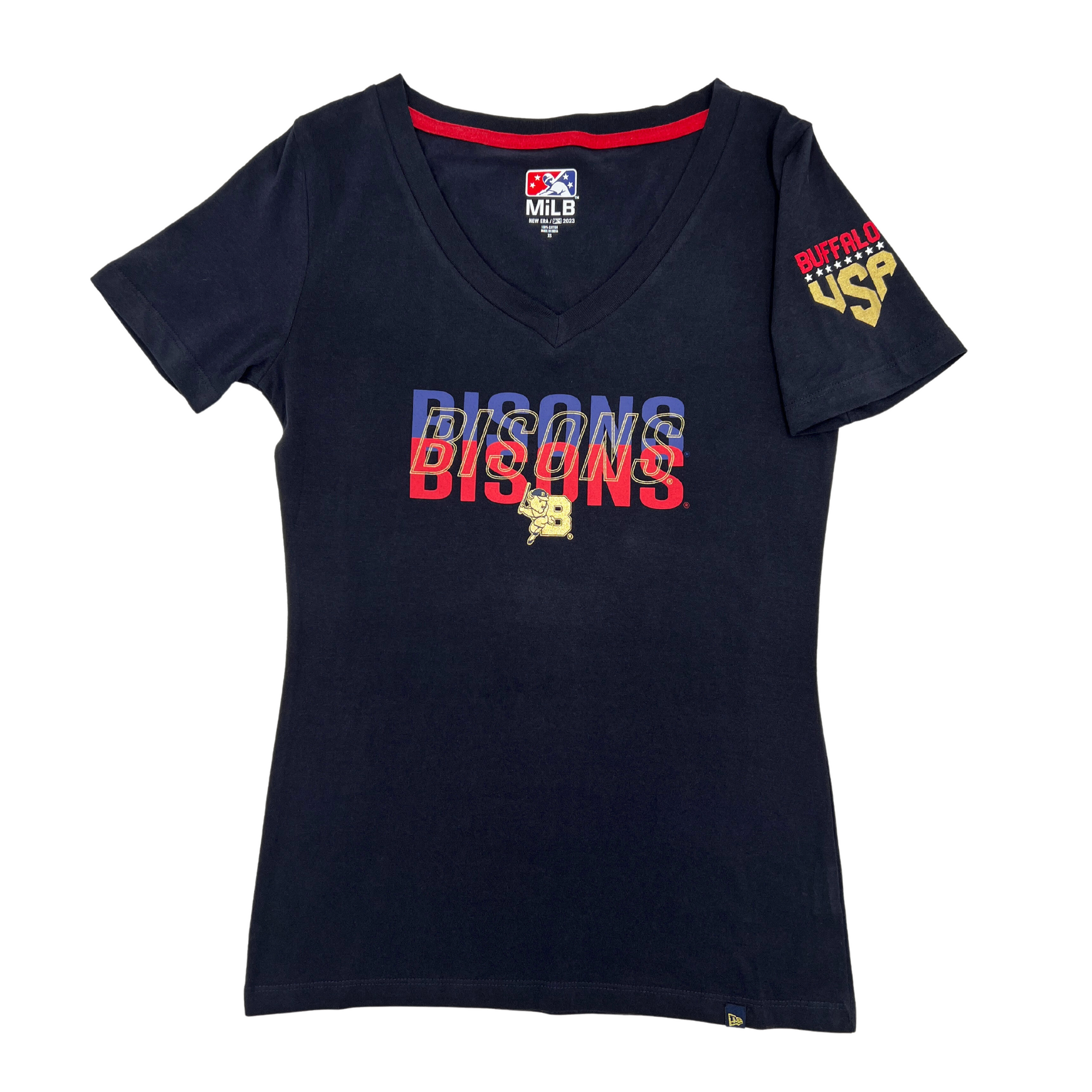 Women&#39;s New Era Buffalo Bisons Stars &amp; Striped Dark Navy V-Neck T-Shirt