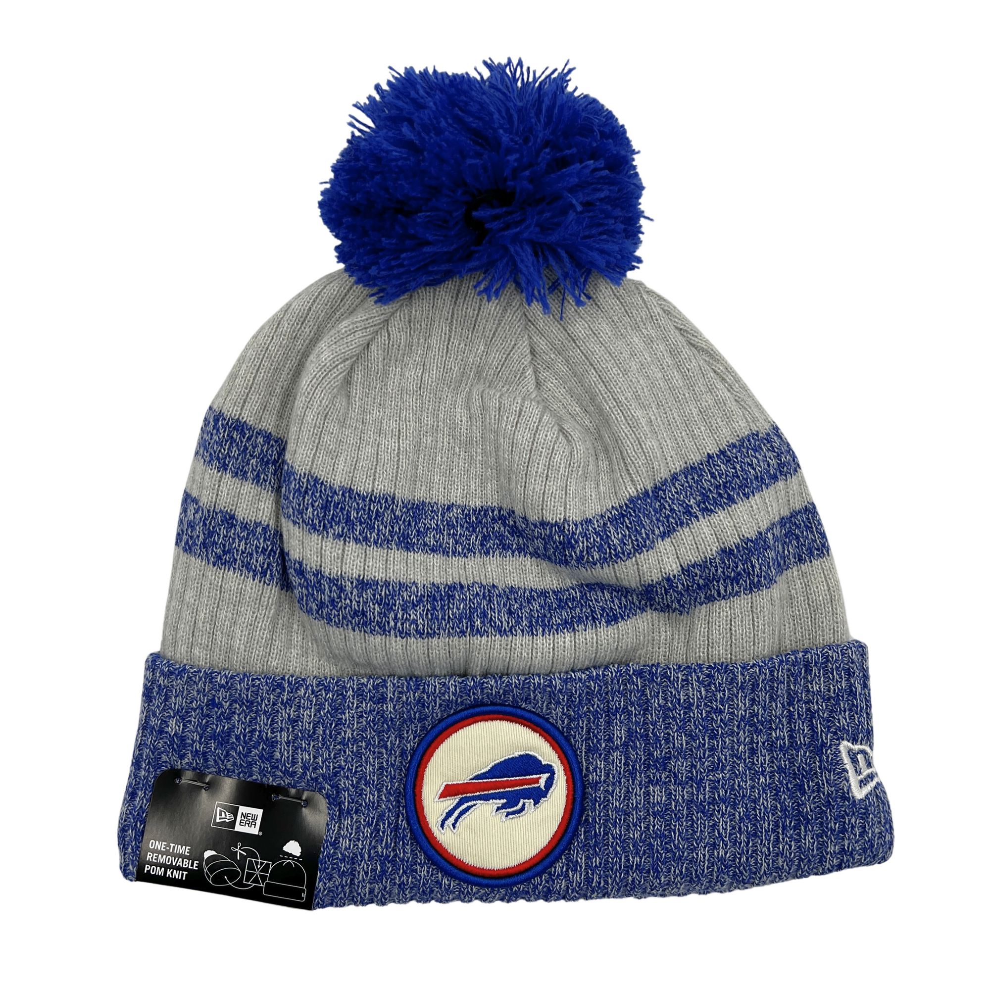 New Era Buffalo Bills Primary Logo Round Patch Gray &amp; Blue Knit Hat