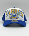 New Era 9FORTY Buffalo Sabres Royal & Gold Distressed A-Frame Trucker Hat