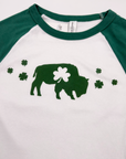 Women's Buffalo With Clovers White & Green Baby Tee