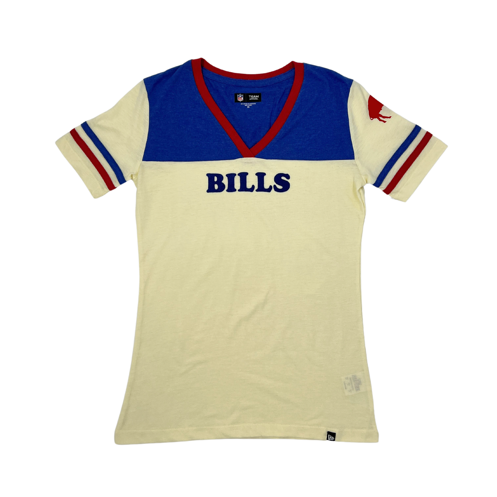 Women&#39;s New Era Buffalo Bills Blue &amp; Cream Vintage V-Neck T-Shirt