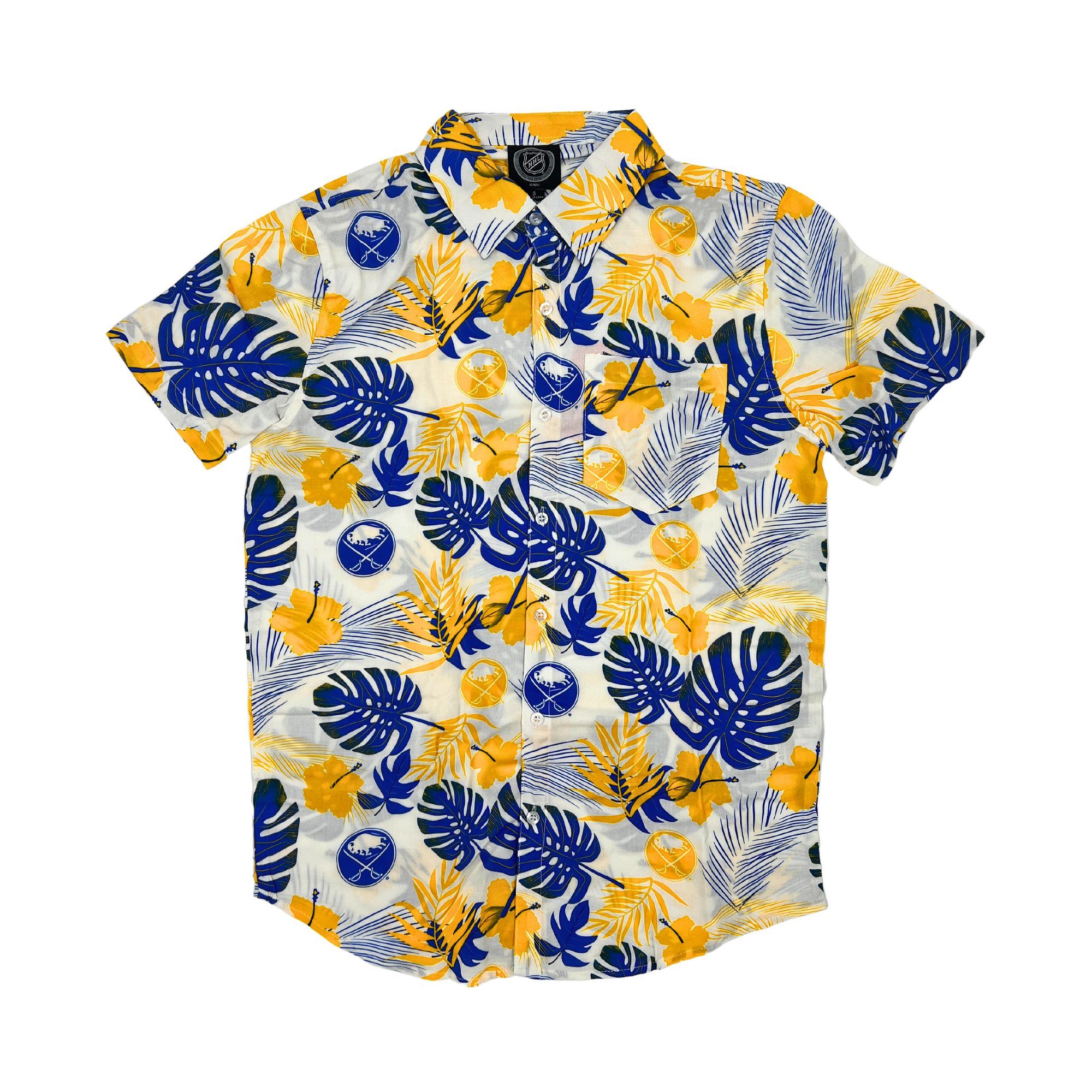 Buffalo Sabres White With Royal &amp; Gold Floral Print Button Up Shirt
