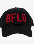 Black cap with red 'BFLO' letters on a white background
