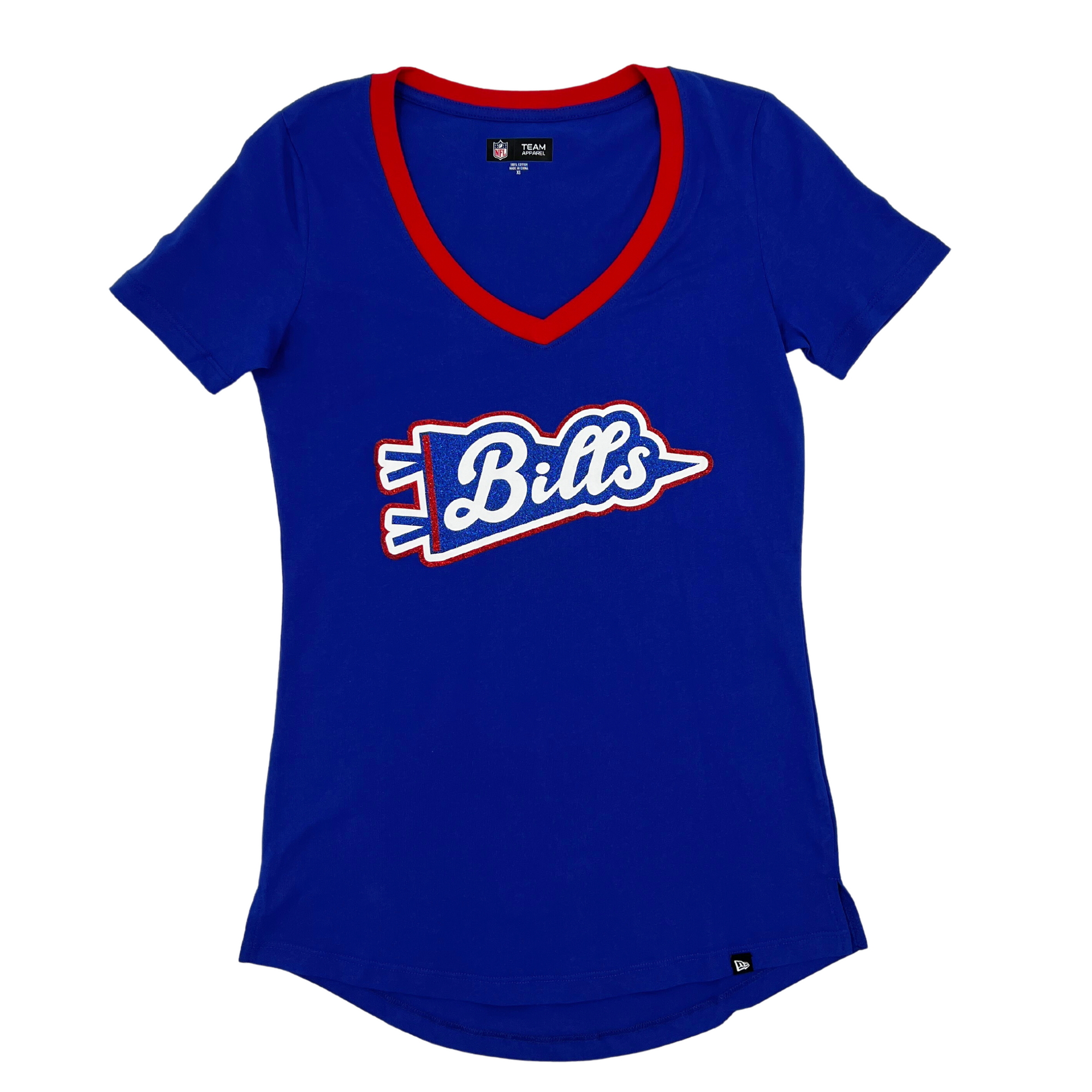 Women&#39;s New Era Bills Pennant Royal Blue V-Neck Shirt