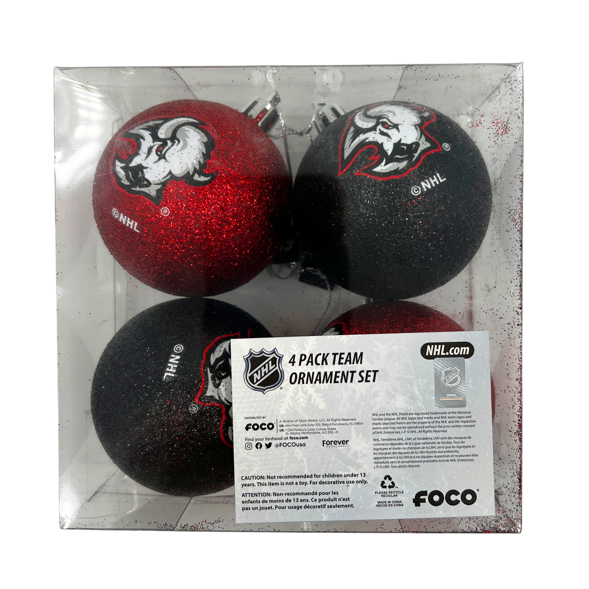 Buffalo Sabres Black & Red 4 Pack Ornaments