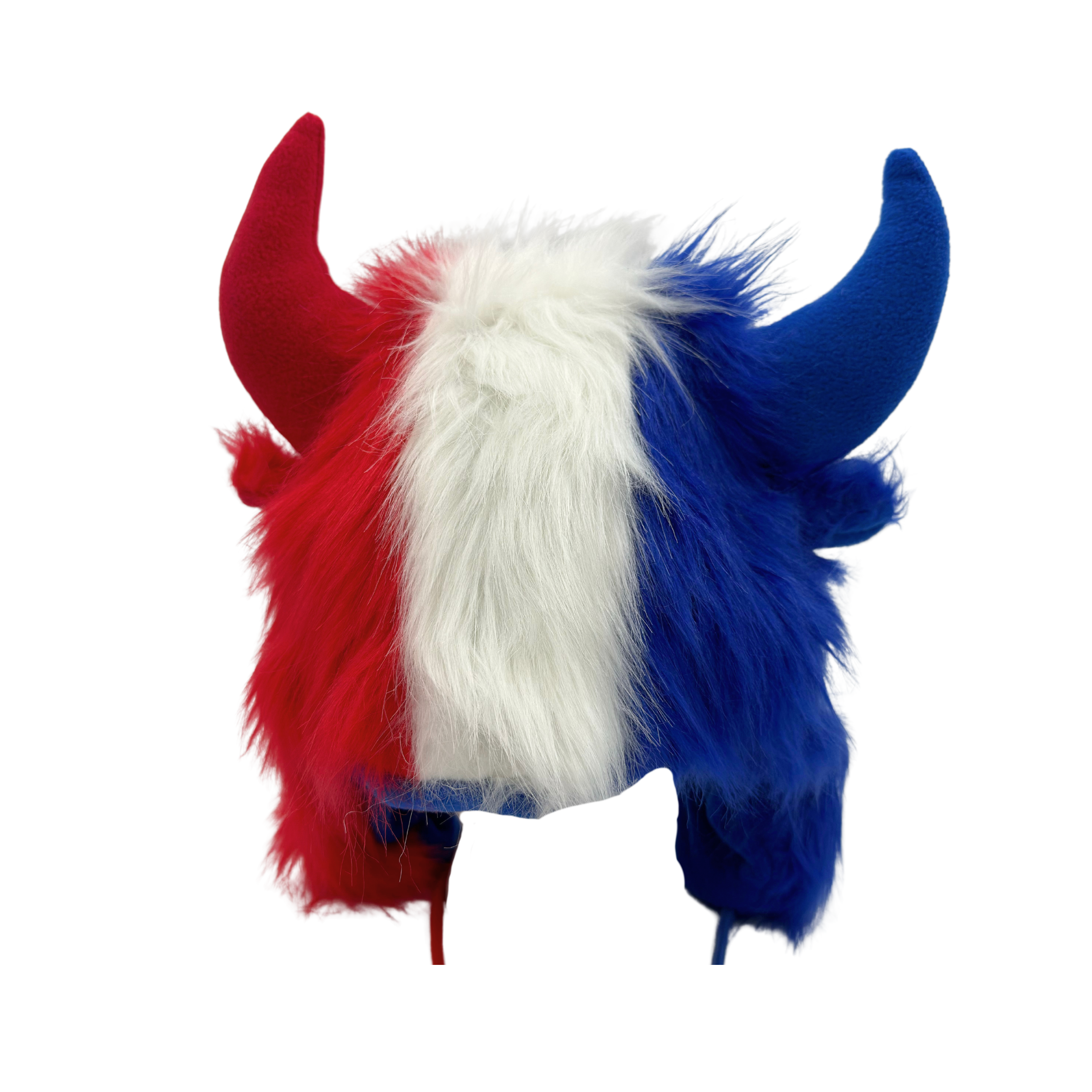 Furry Red, White, Blue Bison Winter Hat