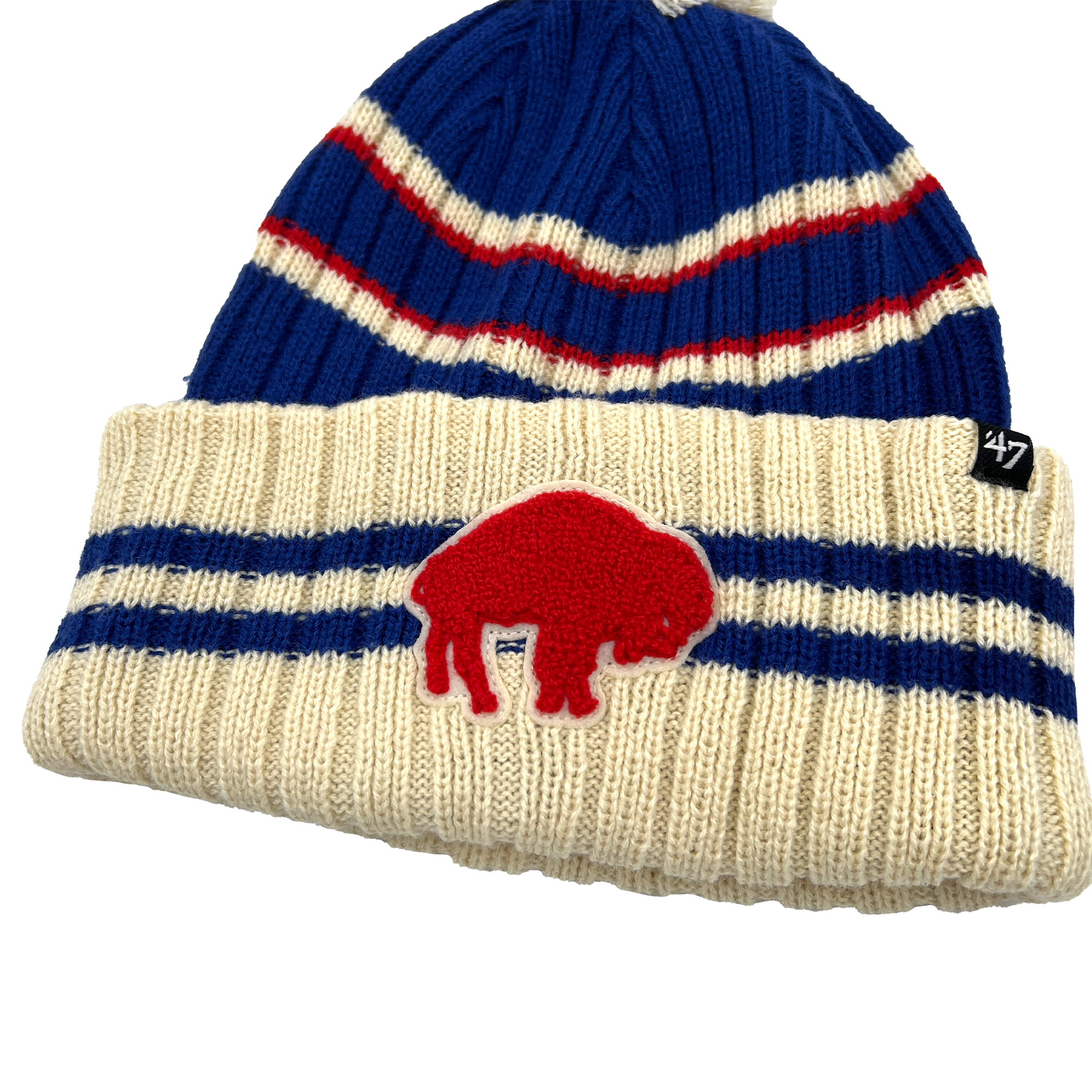 &#39;47 Brand Buffalo Bills Retro Logo Royal &amp; Cream Knit Winter Hat