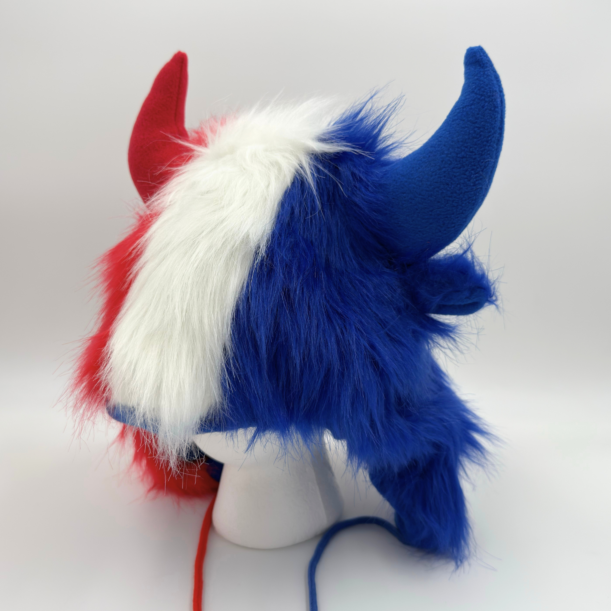 Buffalo Hat Furry Hat With Horns Furry Red, White, Blue Bison