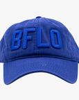 Blue cap with 'BFLO' text on a white background