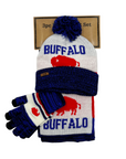 Buffalo 716 Red, White, and Blue Hat, Gloves, and Scarf Set