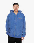 New Era Buffalo Bills royal blue mineral wash full-zip hoodie with chest logo and oversized Buffalo Bills graphic on back