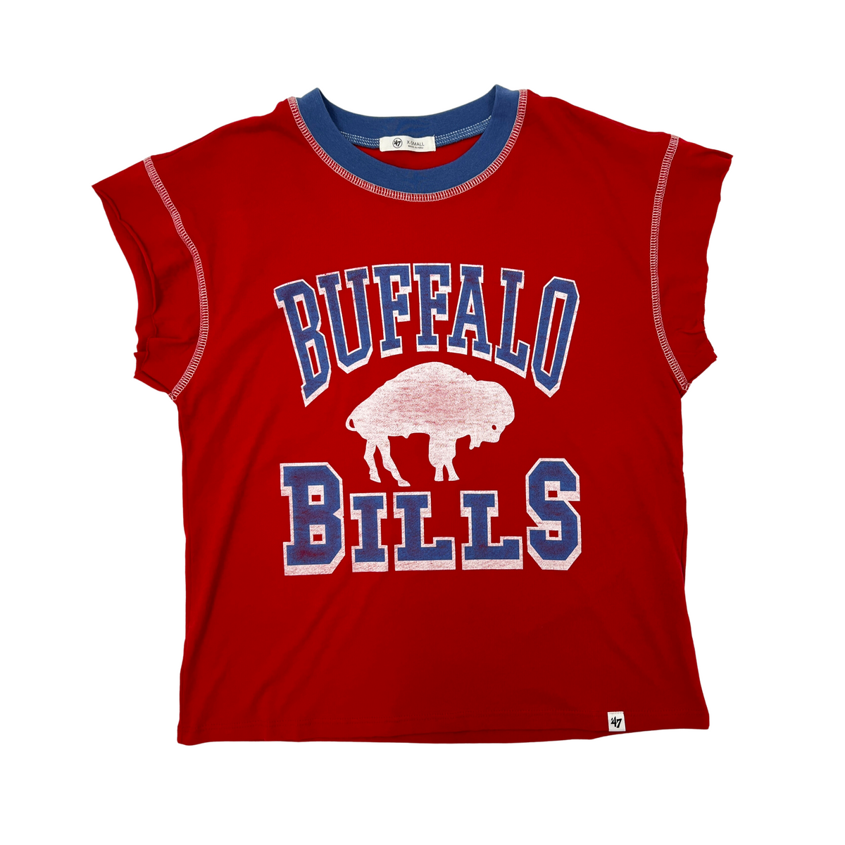 Women's '47 Brand Bills Cropped Cadet Blue with Retro Logo V-Neck