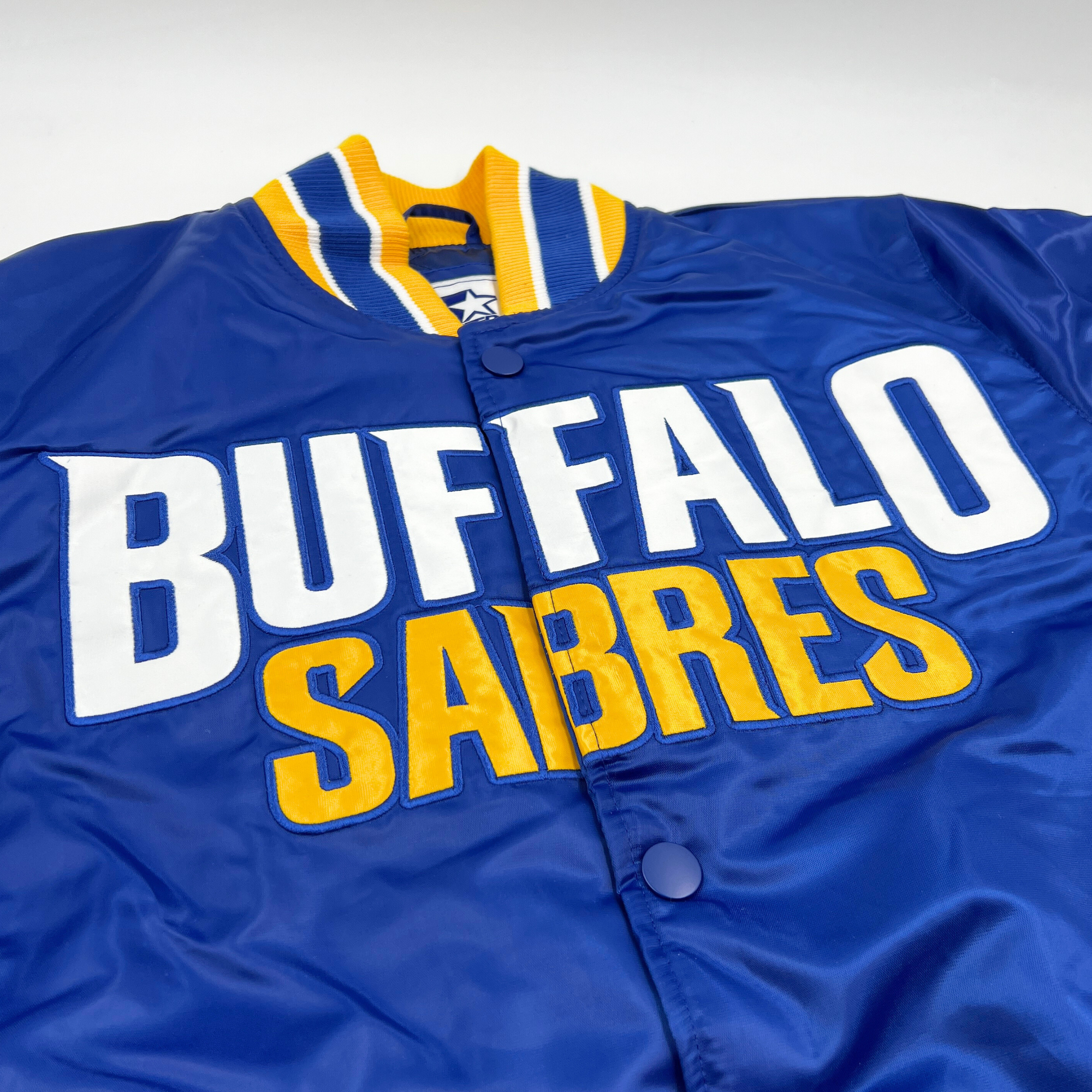 Buffalo Sabres Royal Satin Varsity Snap Up Starter Jacket