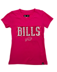 Youth Girls New Era Bills Pink Reversible Sequins Charging Buffalo Short Sleeve Shirt