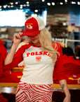 Women's Polska White & Red 3/4 Sleeves Baby Tee