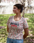 Women's New Era Sabres Black & Red Floral Cropped T-Shirt