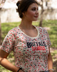 Women's New Era Sabres Black & Red Floral Cropped T-Shirt