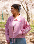 Women's New Era Sabres Pink Cropped Lightweight Button Jacket