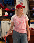 Women's New Era Buffalo Bisons Glitter Pink & White V-Neck