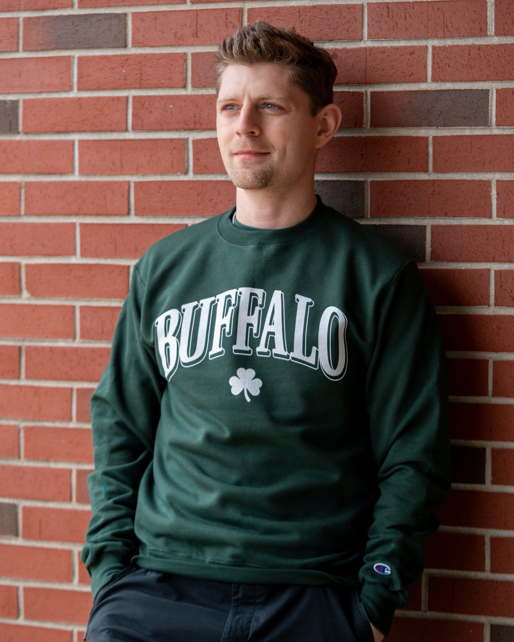 Buffalo With Shamrock Dark Green Crewneck | The BFLO Store