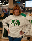 Green Plaid Buffalo With Shamrock White Crewneck