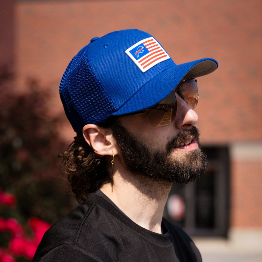 New Era 9SEVENTY Buffalo Bills Flag Royal Trucker Hat The BFLO Store - Main Image