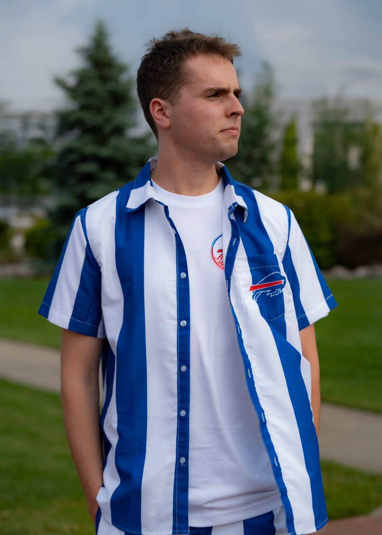 Buffalo Bills Royal & White Nautical Stripe Button Up | The BFLO Store
