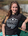 Vintage Buffalo Design With Clover Black Short Sleeve Shirt