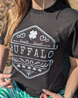 Vintage Buffalo Design With Clover Black Short Sleeve Shirt