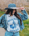 Women's Buffalo Bills Oversized Cropped Denim Jacket