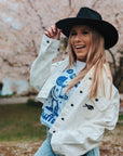 Women's Buffalo Bills Oversized Cropped White Denim Jacket