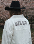 Women's Buffalo Bills Oversized Cropped White Denim Jacket