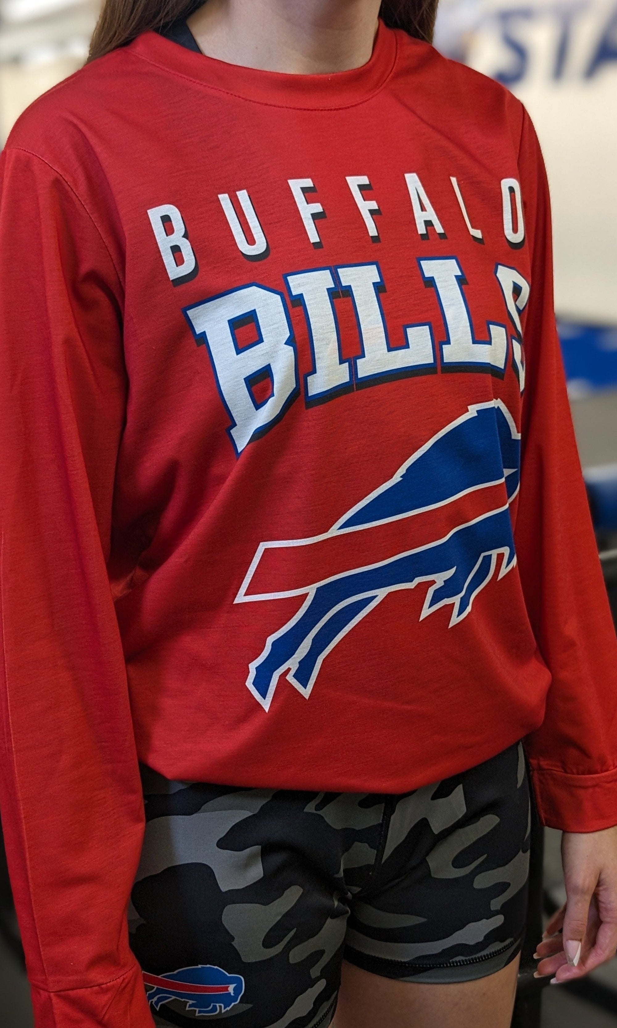 Buffalo Bills Wordmark With Big Logo Red Rash Guard Long Sleeve Shirt
