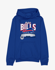 New Era Buffalo Bills royal blue hoodie with team logo and New Highmark Stadium graphic