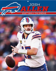 Josh Allen Buffalo Bills 2027 12 x 12 inch wall calendar featuring the quarterback in a white Bills uniform holding a football, with team logo and blue and red graphics.
