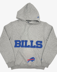 New Era Buffalo Bills gray hoodie with royal blue Bills wordmark and team logo