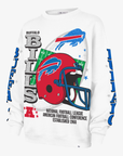'47 Women's Buffalo Bills white oversized crewneck with retro helmet and sleeve graphics