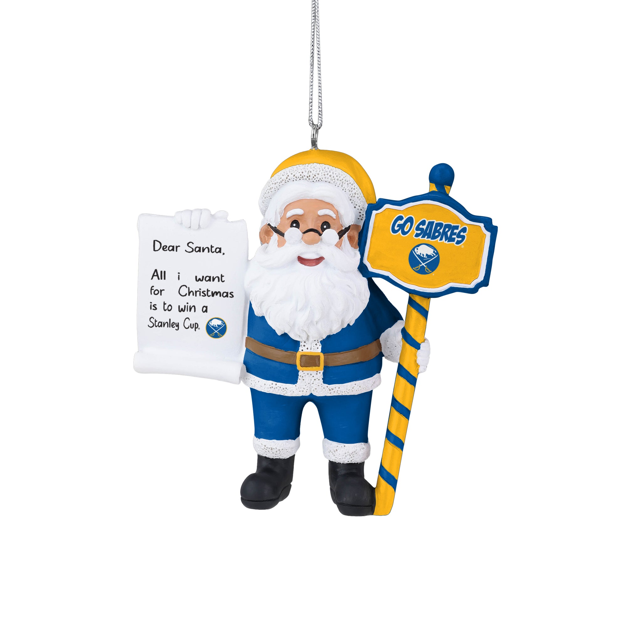 Buffalo Sabres Santa &quot;Win a Stanley Cup&quot; Holiday Ornament