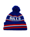 Youth New Era Buffalo Bills Blue With Red & White Stripes Knit Pom