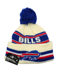 Youth New Era Buffalo Bills White With Blue & Red Stripes Knit Pom