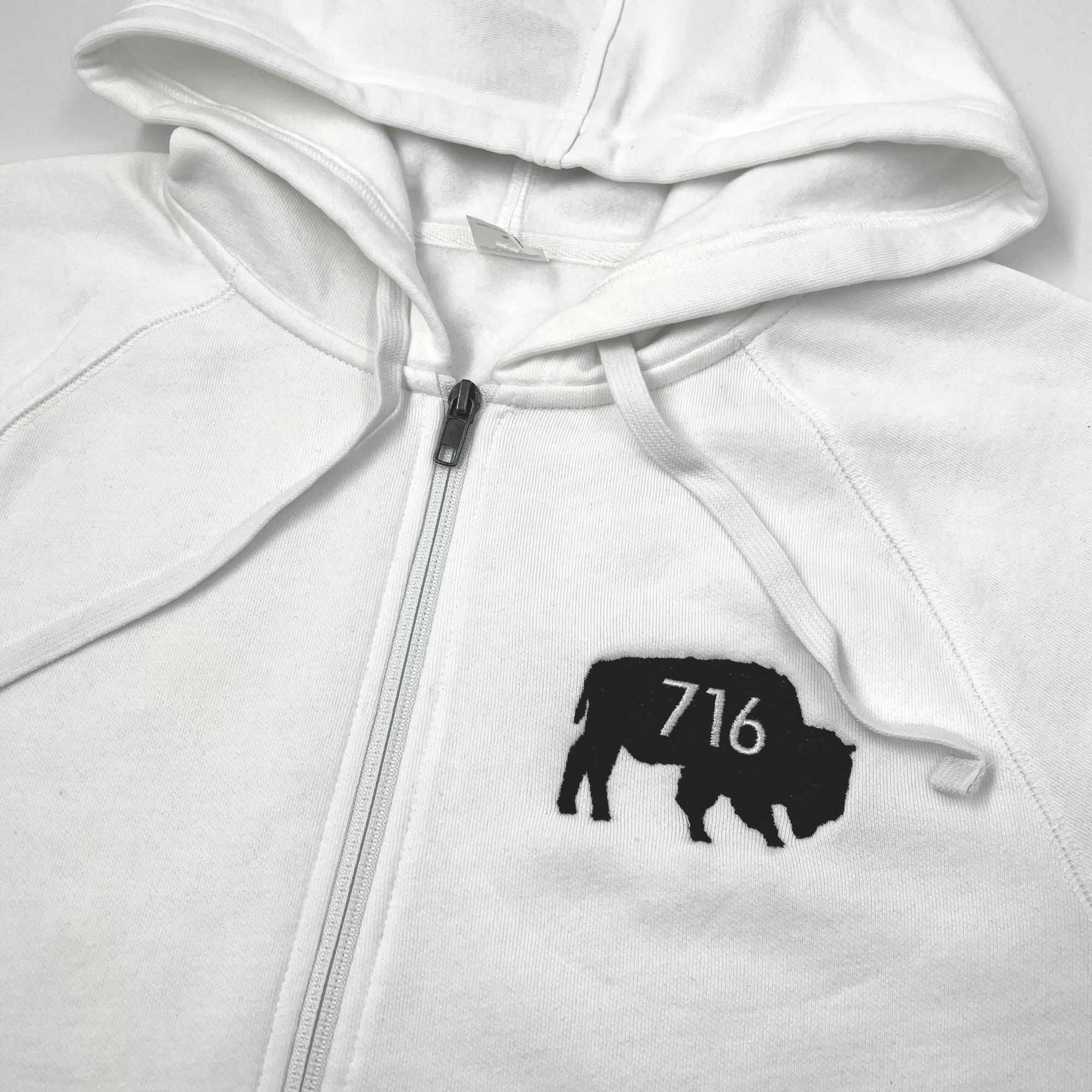 BFLO 716 With Embroidered Buffalo White Full Zip Hoodie