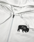 BFLO 716 With Embroidered Buffalo White Full Zip Hoodie