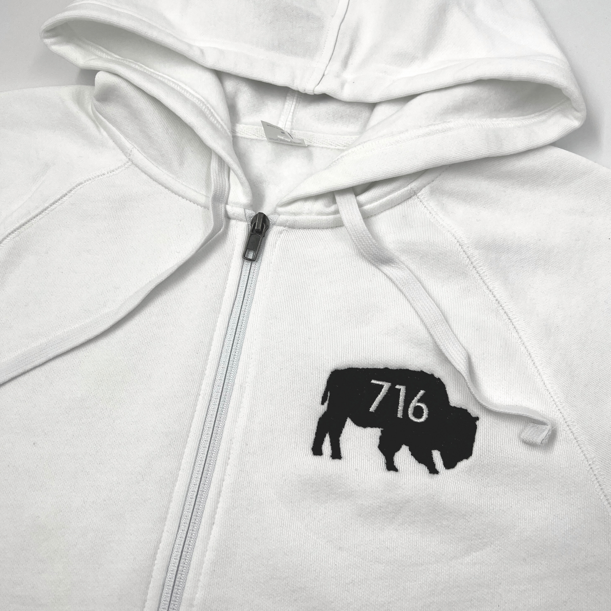 BFLO 716 Embroidered Buffalo White Full Zip Hoodie | The BFLO Store