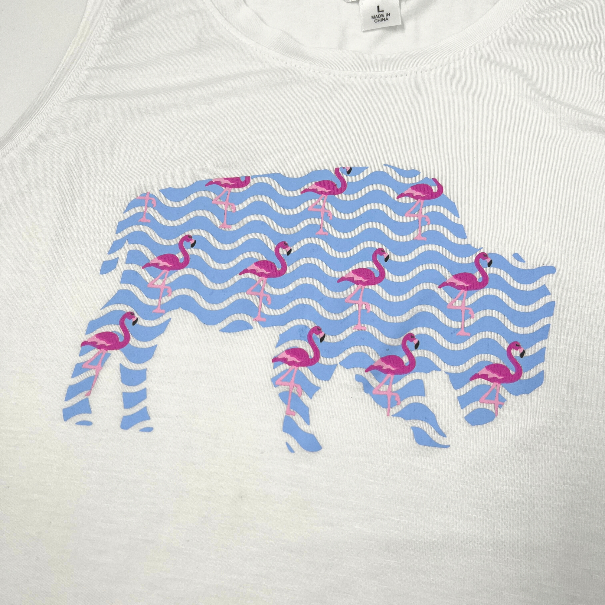 Women&#39;s BFLO With Flamingo and Water White Tank Top
