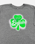 New Era Bills Green Spray Paint Shamrock Gray Short Sleeve Shirt