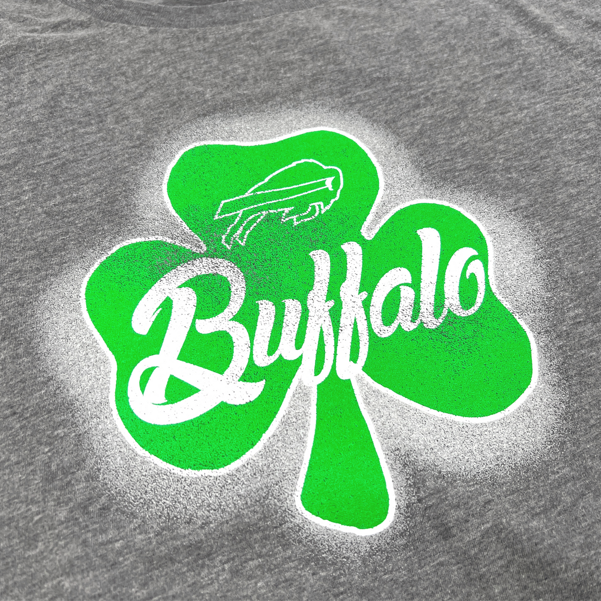 New Era Bills Green Spray Paint Shamrock Gray T-Shirt