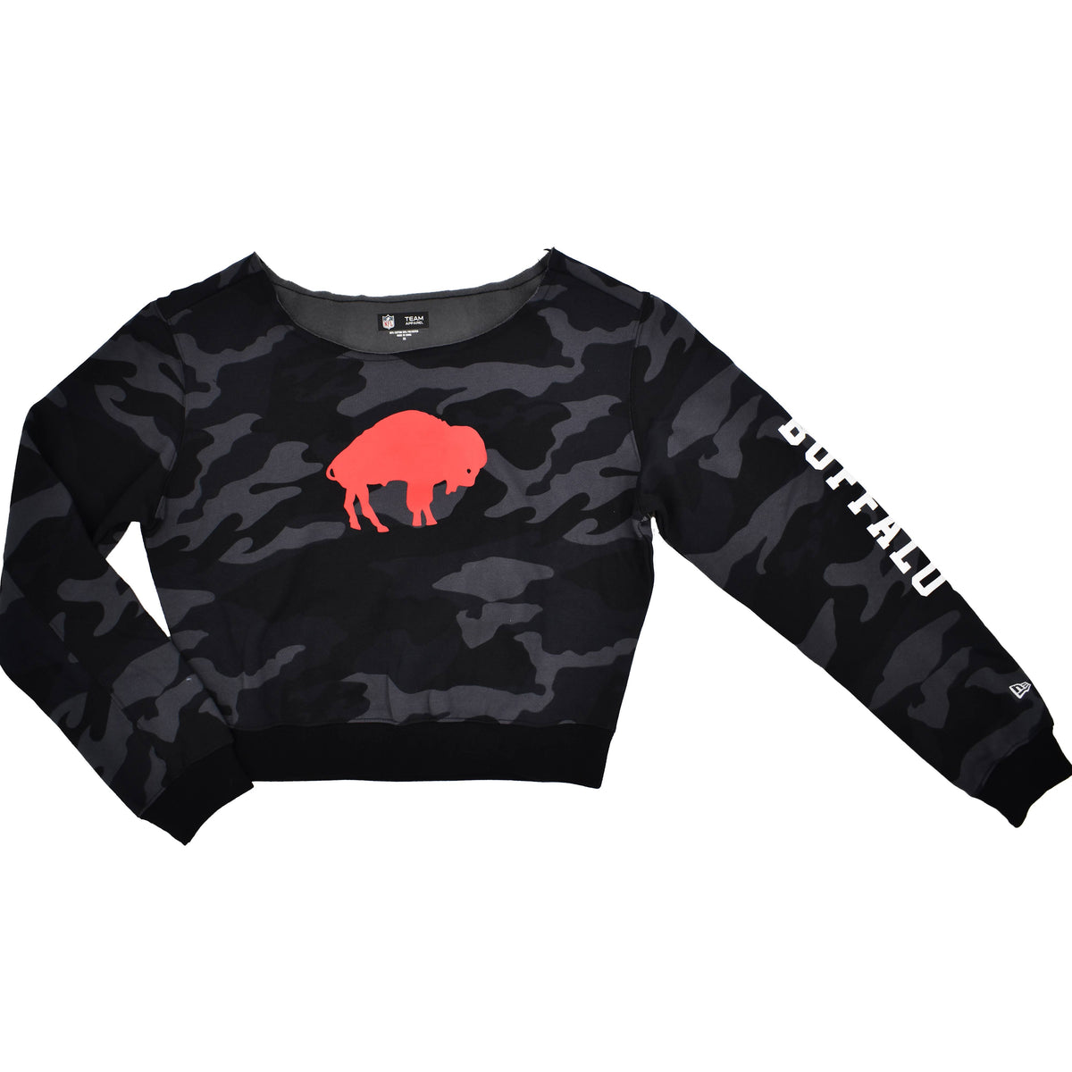 *SALE* Women's New Era Camo Buffalo Bills Crop Top With Standing Buffalo  Crew Neck