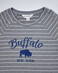 Women's BFLO Grey Striped Ruffle 3/4 Sleeve Shirt