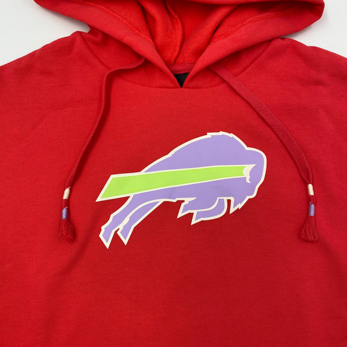 Women's New Era Buffalo Bills Red and Lime Retro Cropped Hoodie